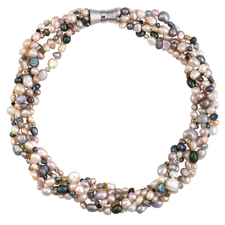 Collana di perle con cristallo e perline tibetane