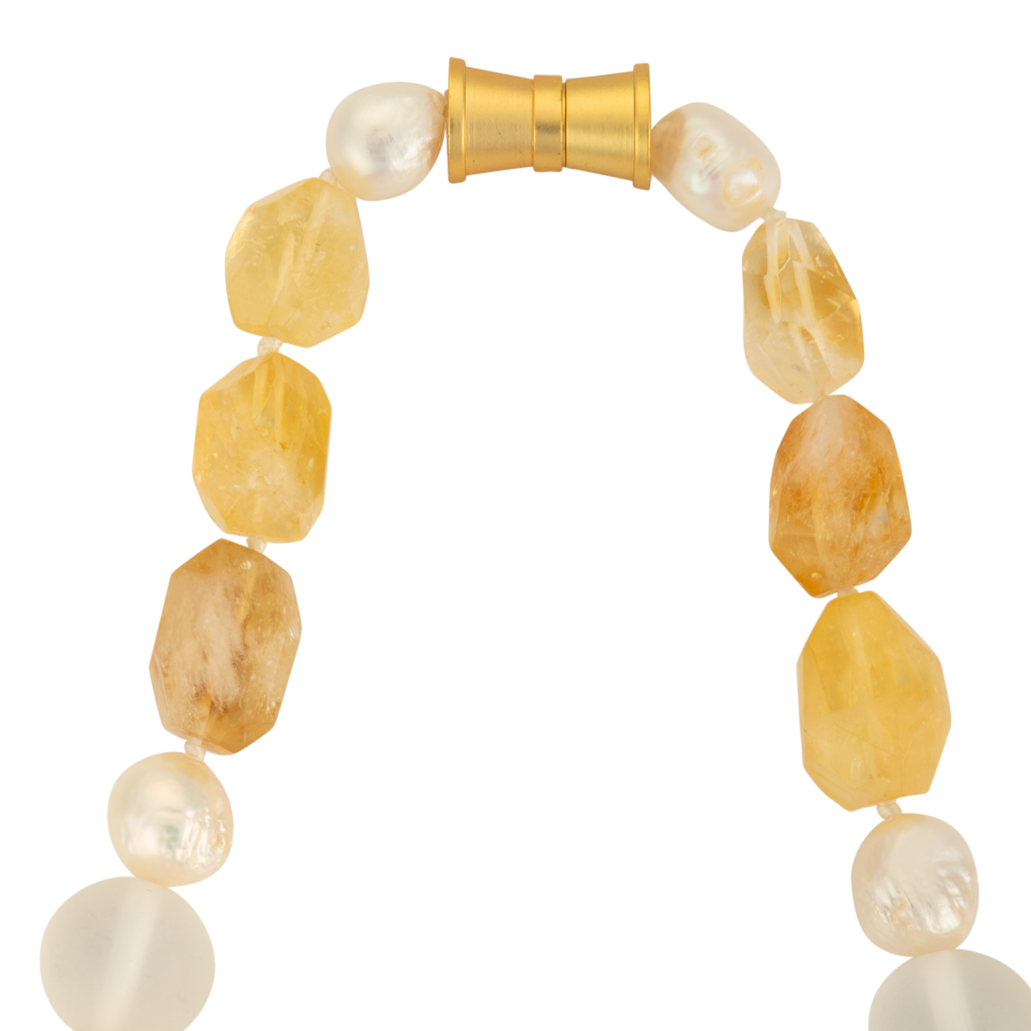 Collana di citrino, vetro satinato e perla Edison