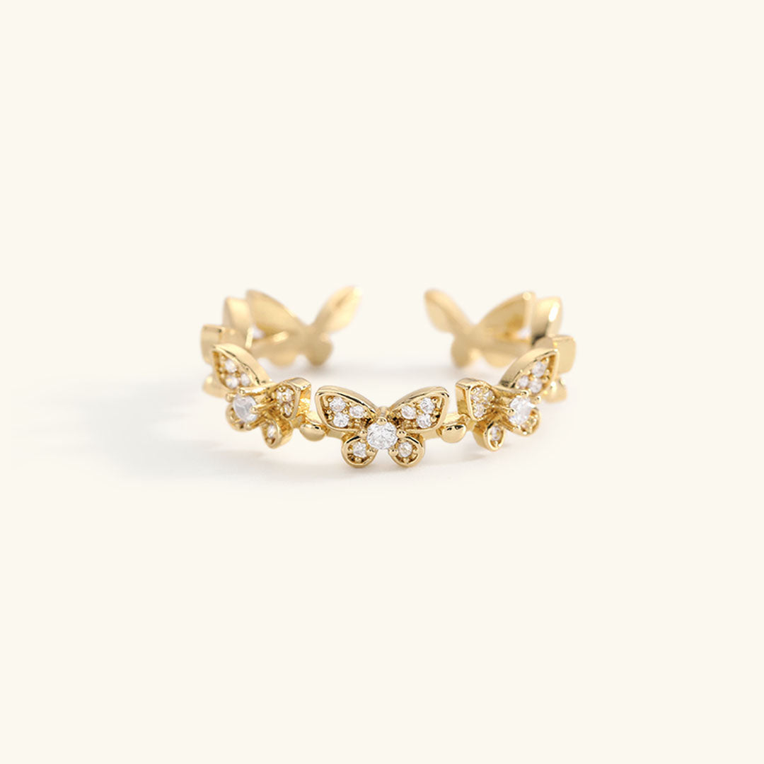 Adjustable Gold Butterfly Ring | Waterproof with Diamond Simulants 0