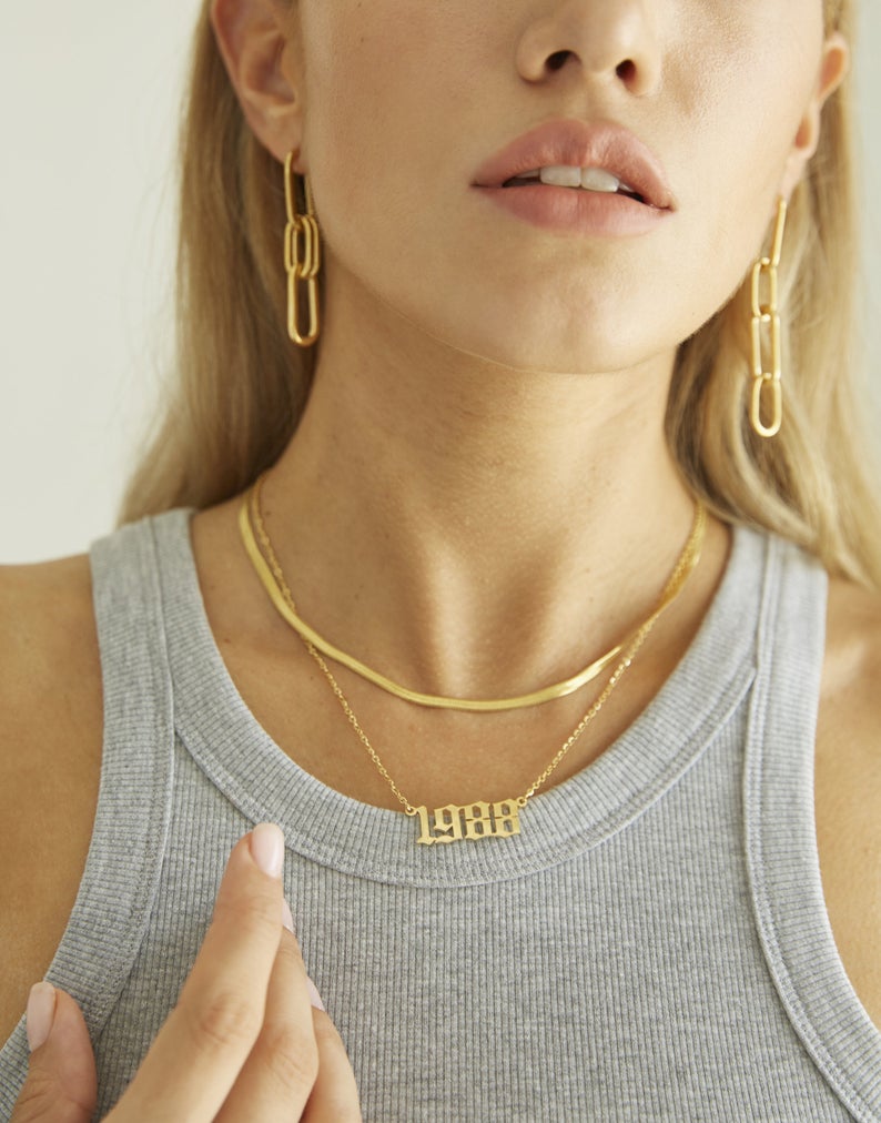 Birth Year Necklace | Dainty Gold Layering Design with Adjustable Length 4