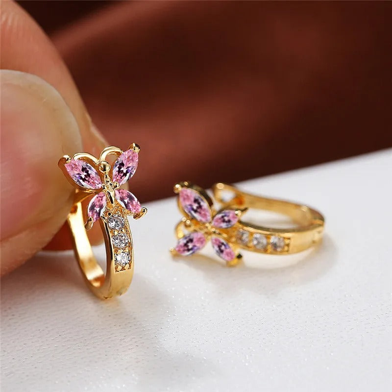 Butterfly Charm Hoops | 14k Gold-Plated with Dazzling Stones 2