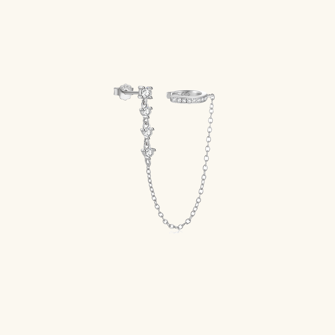 Chain Cuff Earrings | Diamond-Studded Tassels in S925 Sterling Silver 3
