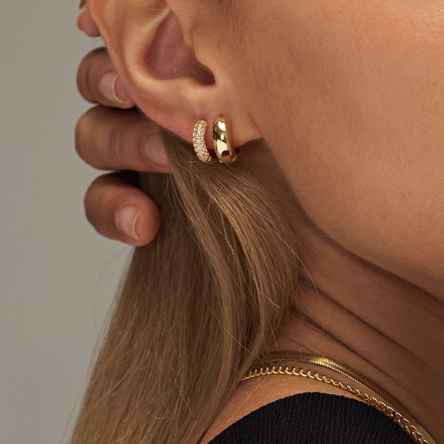 Chunky Huggie Earrings | Gold-Plated 925 Sterling Silver with Diamond Simulants 1