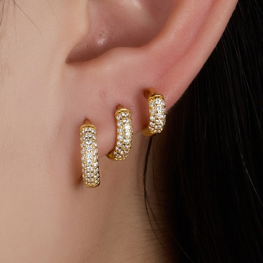 Chunky Huggie Earrings | Gold-Plated 925 Sterling Silver with Diamond Simulants 3