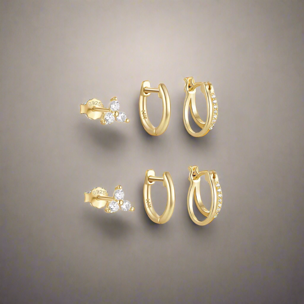 Dainty Earring Set | 6 Pairs of Sparkling Double Hoops 0