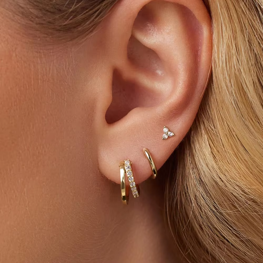 Dainty Earring Set | 6 Pairs of Sparkling Double Hoops 1