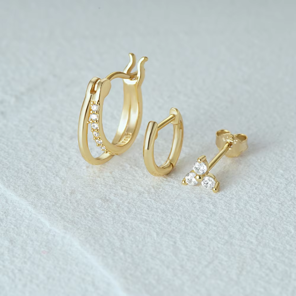 Dainty Earring Set | 6 Pairs of Sparkling Double Hoops 2