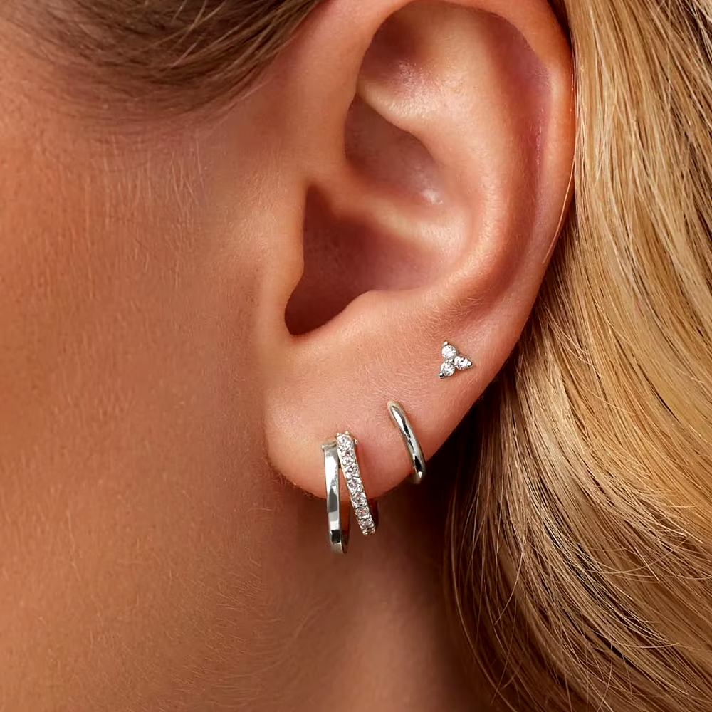 Dainty Earring Set | 6 Pairs of Sparkling Double Hoops 3