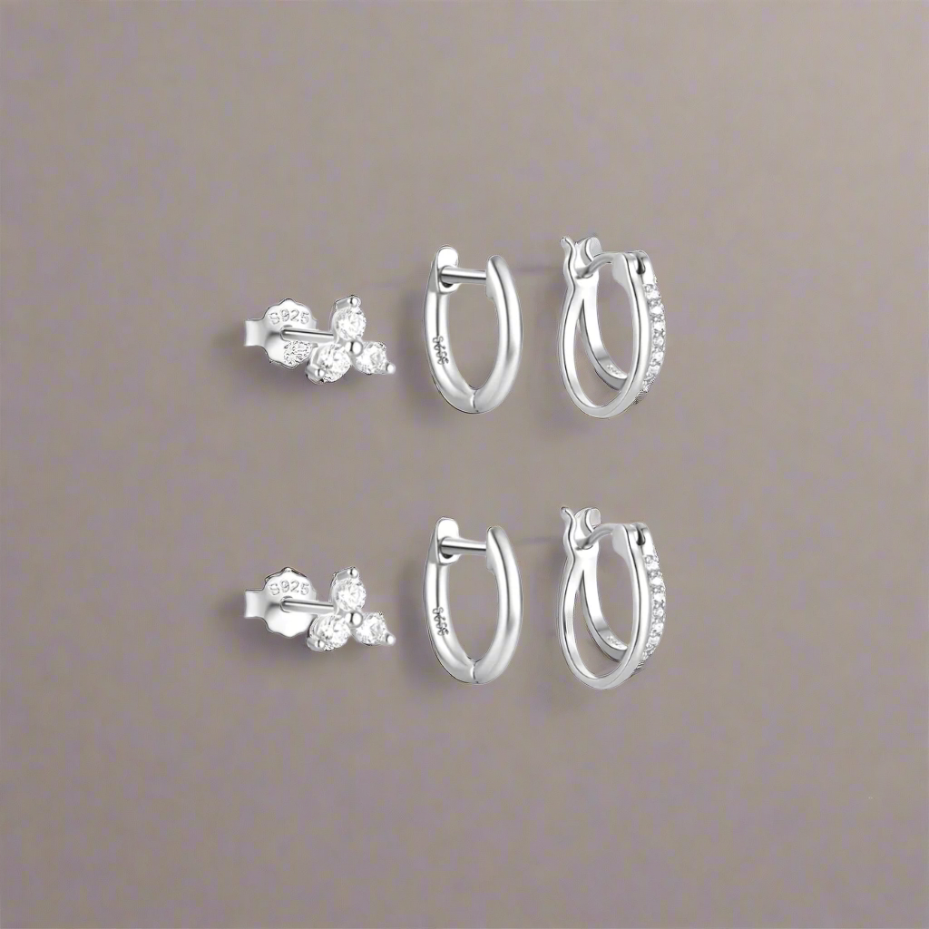 Dainty Earring Set | 6 Pairs of Sparkling Double Hoops 4