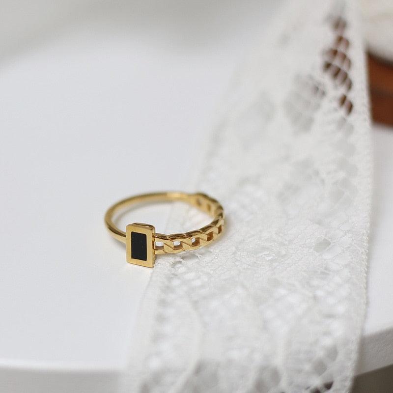 Dainty Onyx Ring | Hypoallergenic 18K Stainless Steel, Tarnish Resistant 2