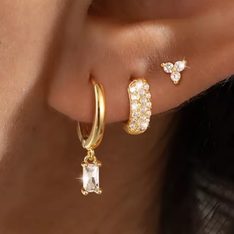 Earring Set | 3 Pairs of Dainty 18K Gold Brass Vermeil Earrings 1