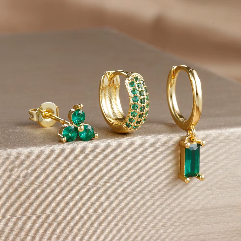 Earring Set | 3 Pairs of Dainty 18K Gold Brass Vermeil Earrings 2