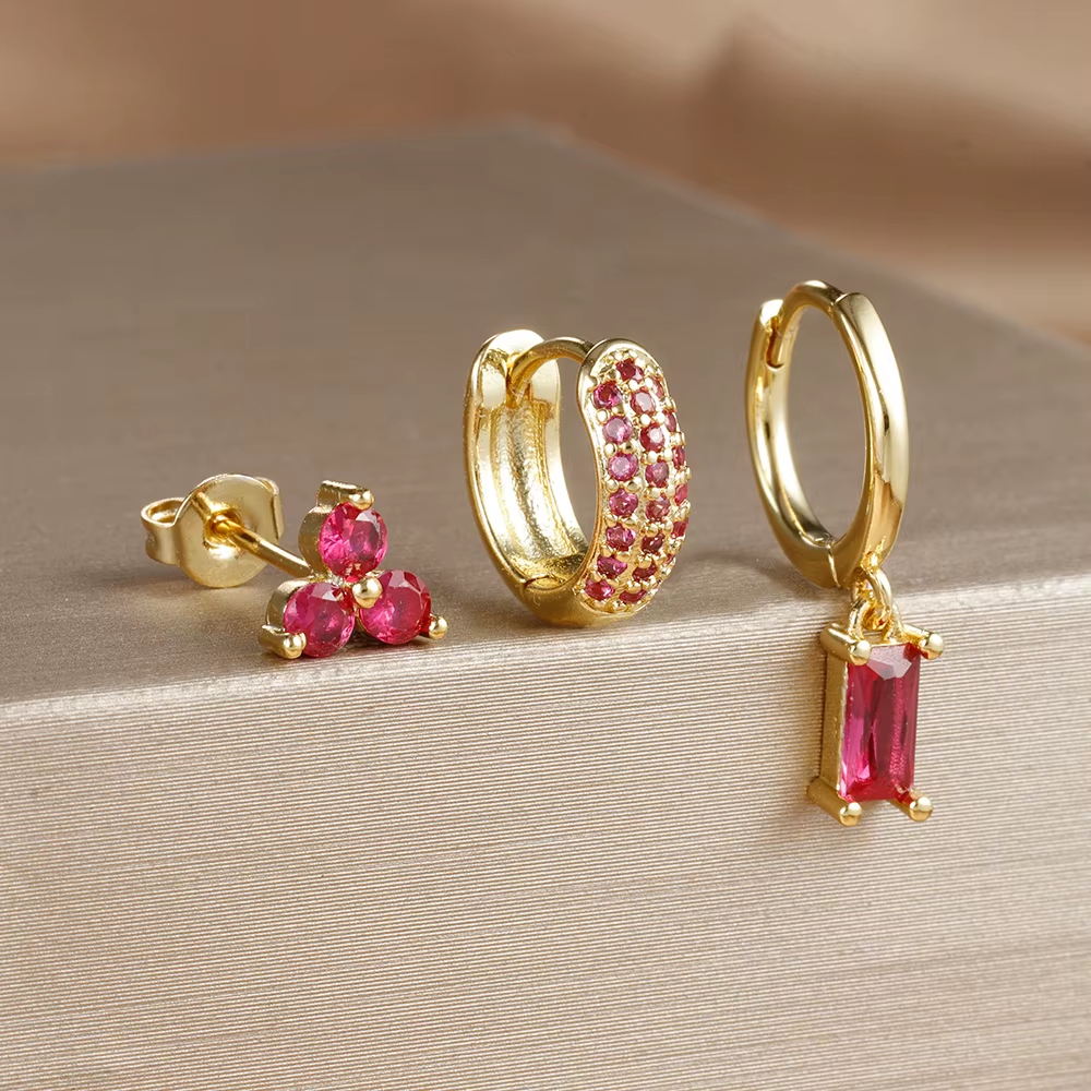 Earring Set | 3 Pairs of Dainty 18K Gold Brass Vermeil Earrings 3