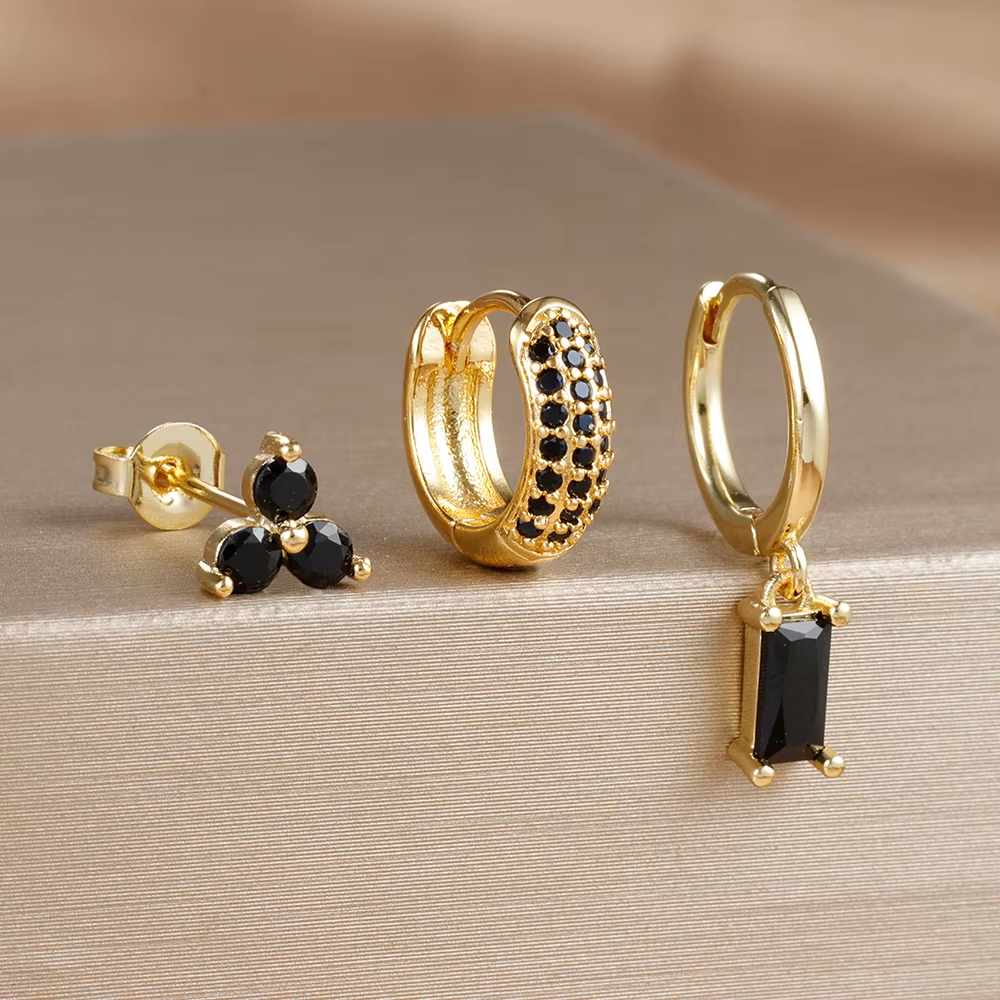 Earring Set | 3 Pairs of Dainty 18K Gold Brass Vermeil Earrings 4