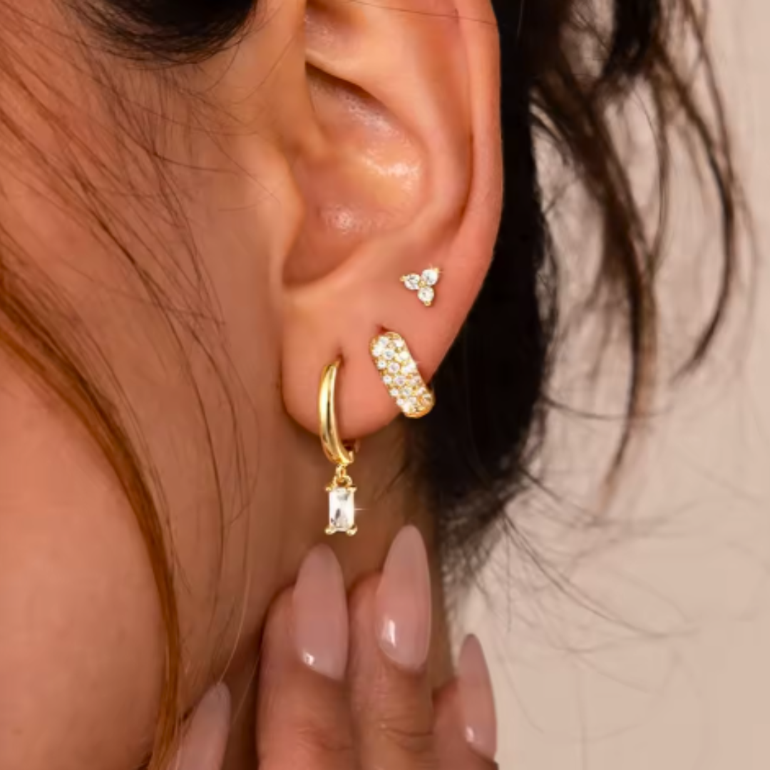 Earring Set | 3 Pairs of Dainty 18K Gold Brass Vermeil Earrings 5