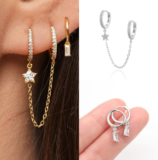 Earring Set | Dainty Surgical Stainless Steel Hoops and Chains for Versatile Styling 6