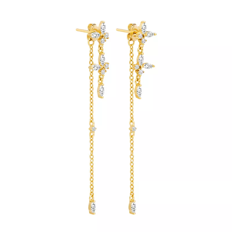 Earrings for Women | Dainty Stainless Steel Chain Design with Flower Accents 0