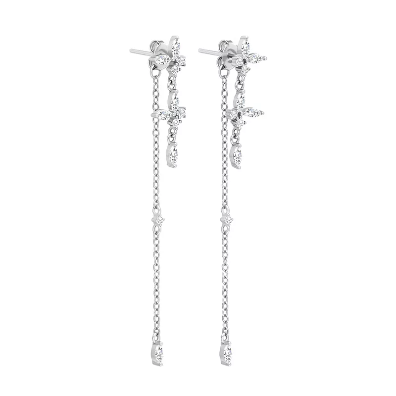Earrings for Women | Dainty Stainless Steel Chain Design with Flower Accents 2