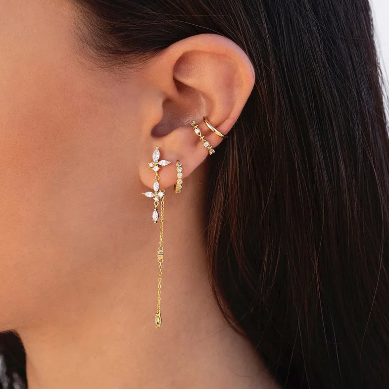 Earrings for Women | Dainty Stainless Steel Chain Design with Flower Accents 3