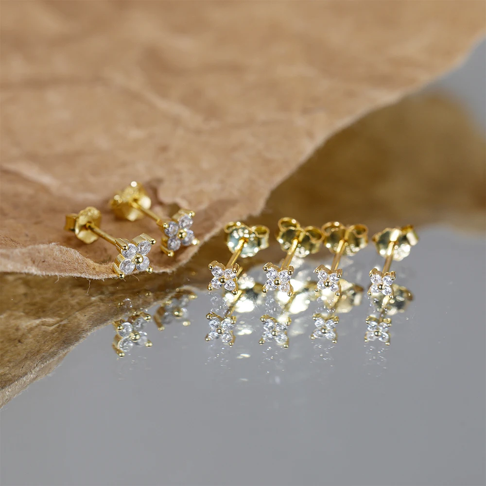 Earrings for Women | Hypoallergenic Flower Studs in S925 Sterling Silver with CZ Pave Stones 4