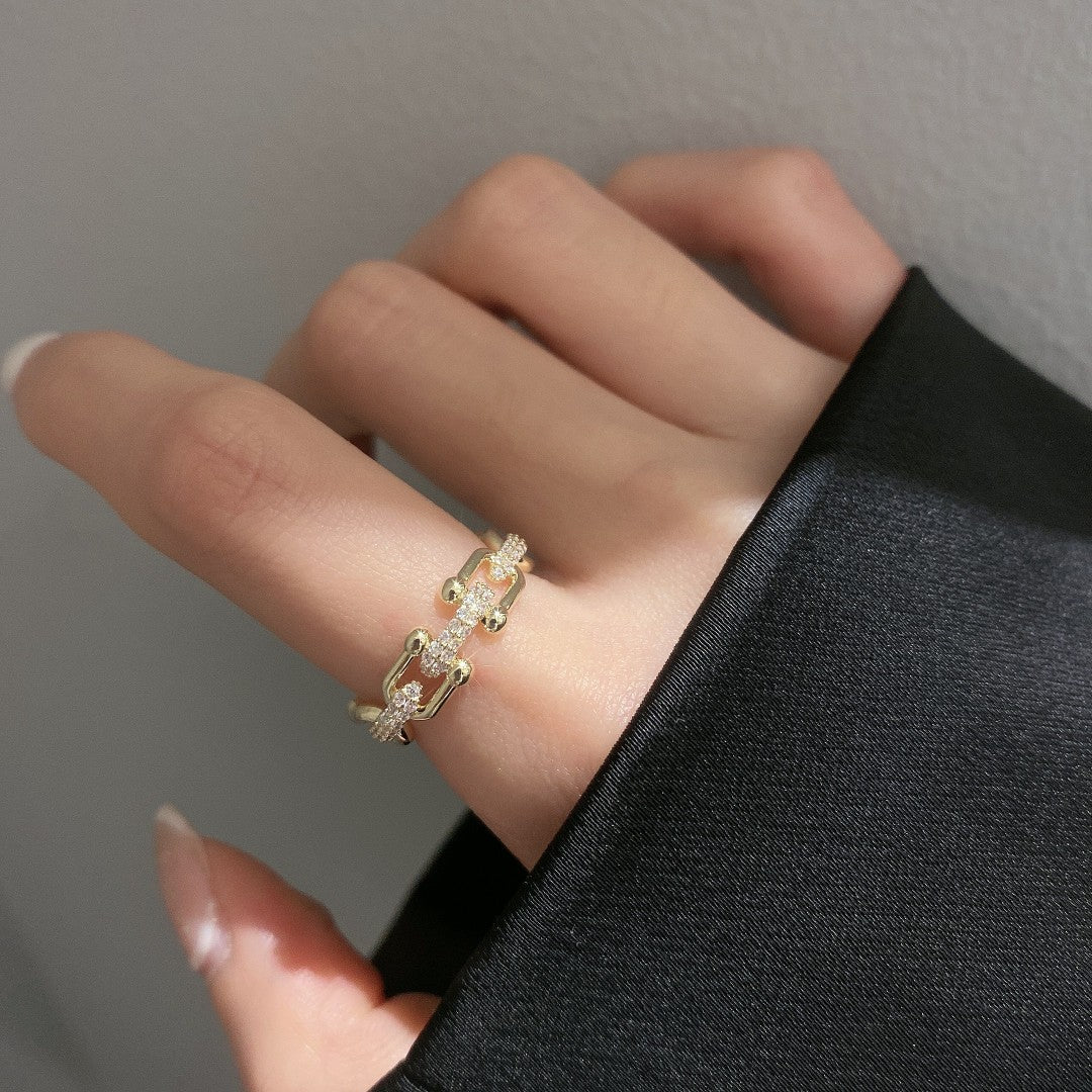 Elegant Gold Ring | Adjustable Open-Ended Design with Diamond Simulants 2