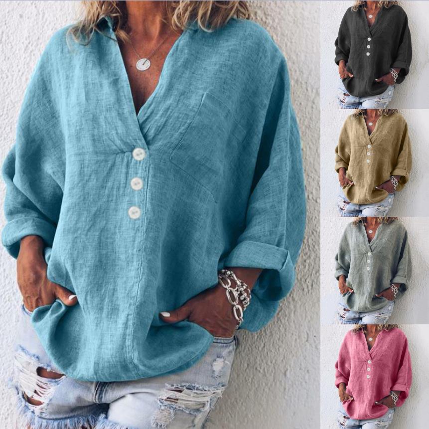 Elegant Linen Blouse | Oversized Linen Shirt with V-Neck & Button Front 5