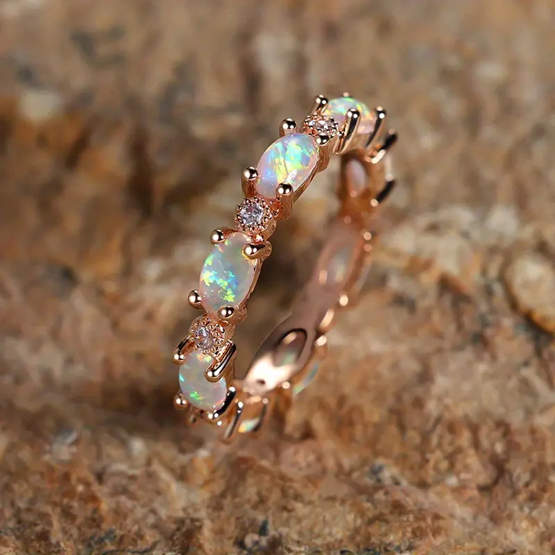 Eternity Opal Band Ring | 18k Gold/Silver Plated with Lab Made Opal 1