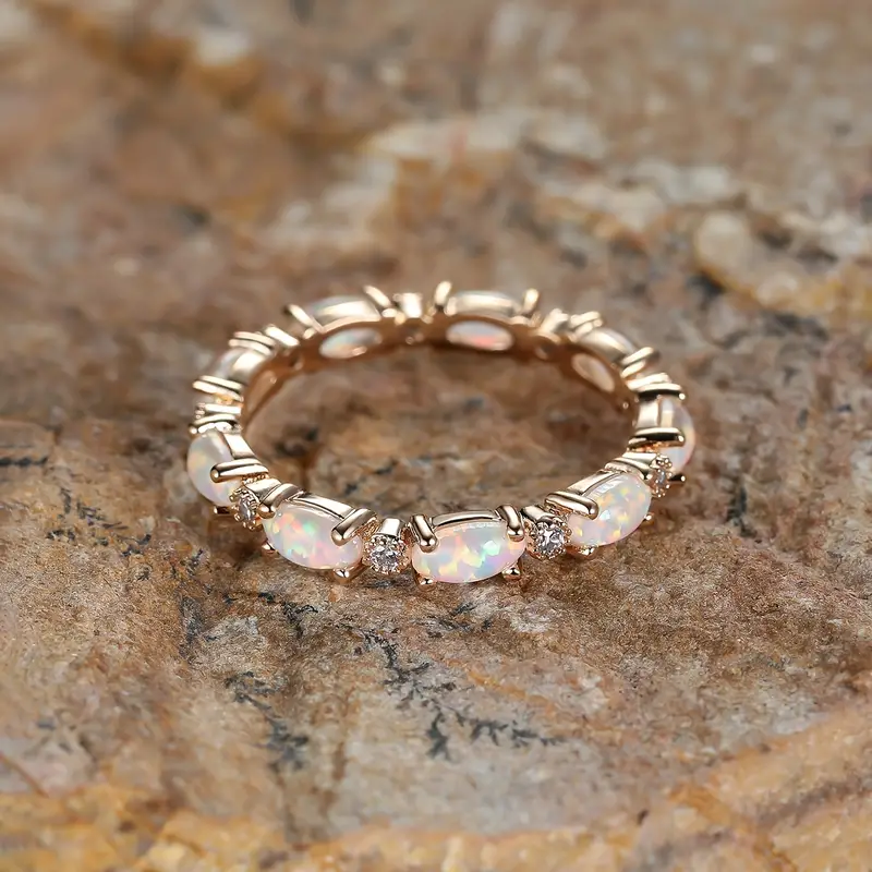 Eternity Opal Band Ring | 18k Gold/Silver Plated with Lab Made Opal 2