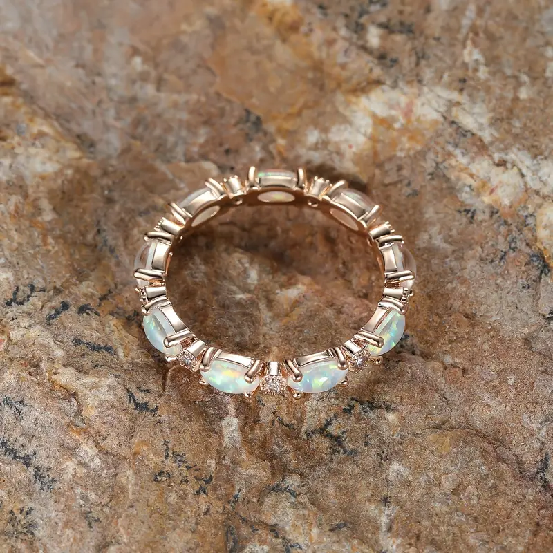 Eternity Opal Band Ring | 18k Gold/Silver Plated with Lab Made Opal 3