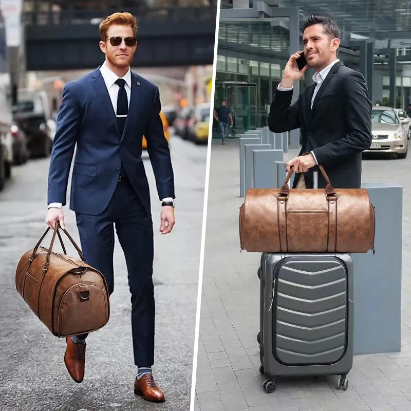 Faux Leather Garment Duffle Bag | Waterproof Travel Bag with Shoe Storage 3