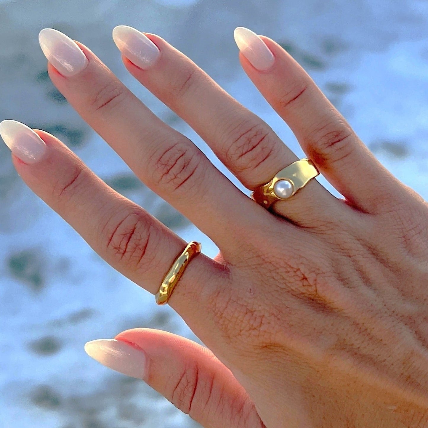 Freshwater Pearl Ring | Hypoallergenic Waterproof Gold Design 1