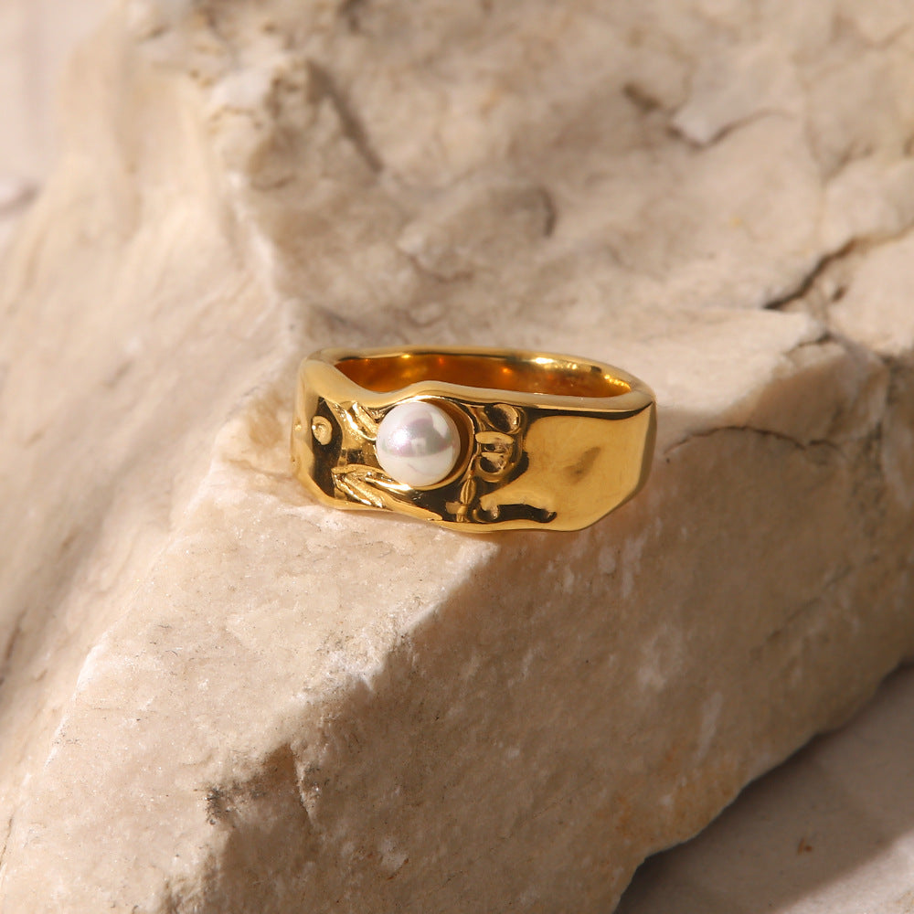 Freshwater Pearl Ring | Hypoallergenic Waterproof Gold Design 3