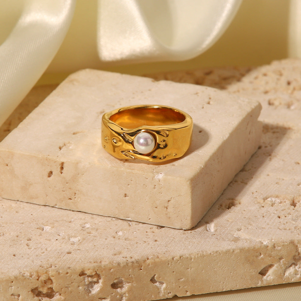 Freshwater Pearl Ring | Hypoallergenic Waterproof Gold Design 4