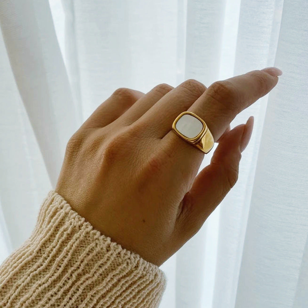 Gold Ring | High-Quality Stainless Steel with Faux Shell Center 2