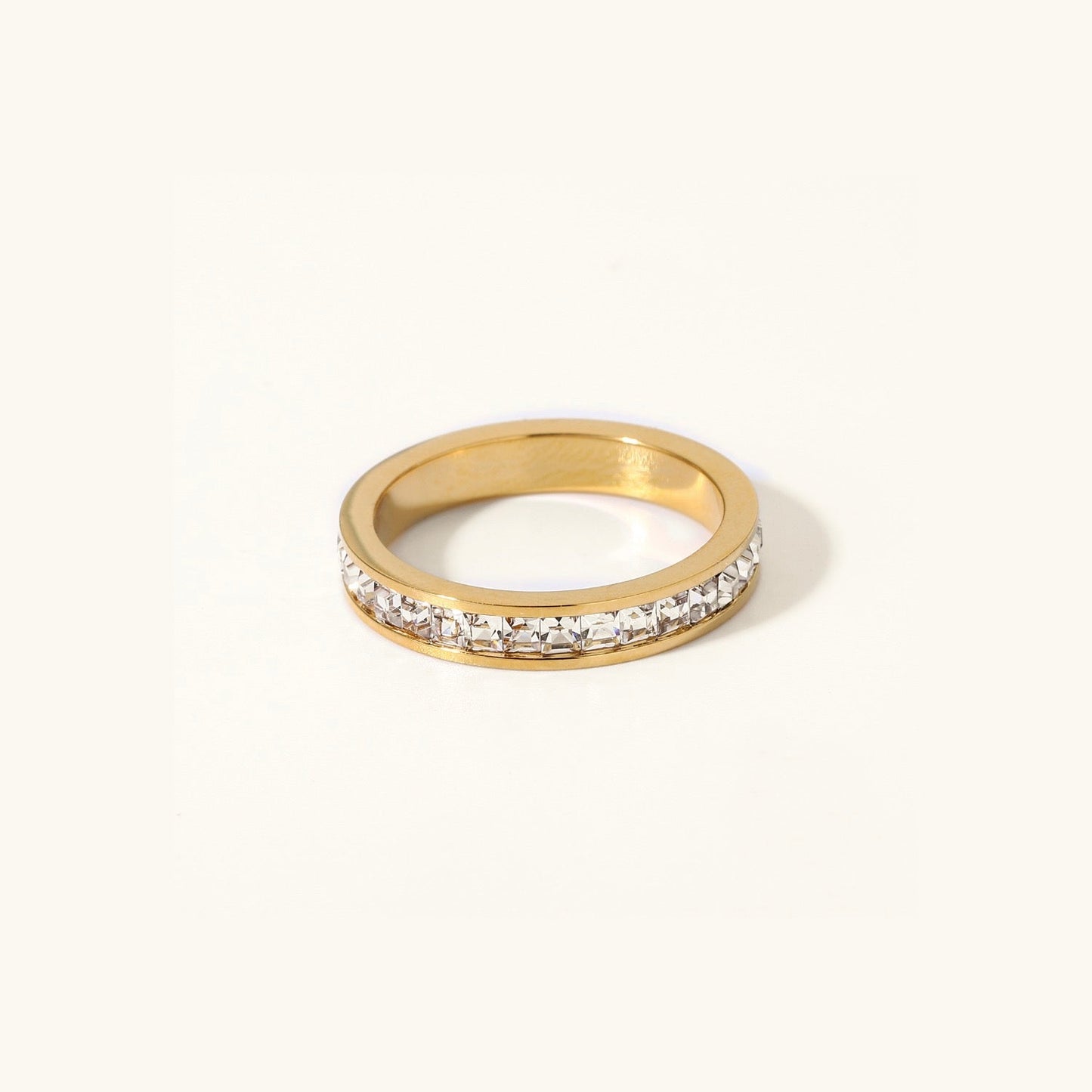 Gold Ring | Radiant 18k Gold-Plated Band with Diamond Simulants 0