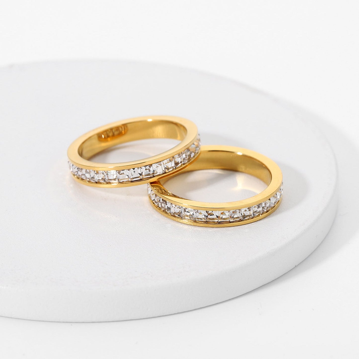 Gold Ring | Radiant 18k Gold-Plated Band with Diamond Simulants 4