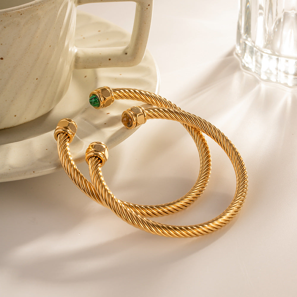Gold Rope Bangle Bracelet | Hypoallergenic with Gemstone Accents 8