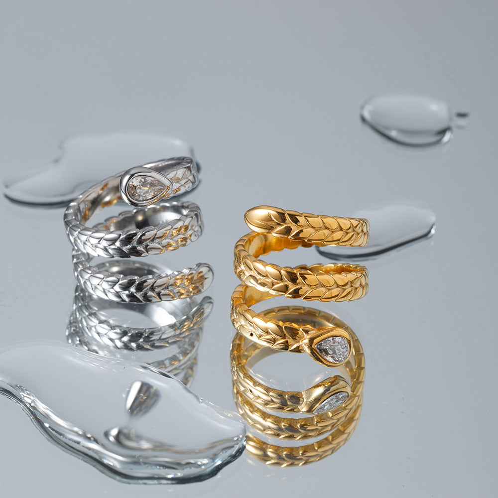 Gold Serpent Ring | 18k Gold Plated Adjustable Design with Diamond Simulant 4