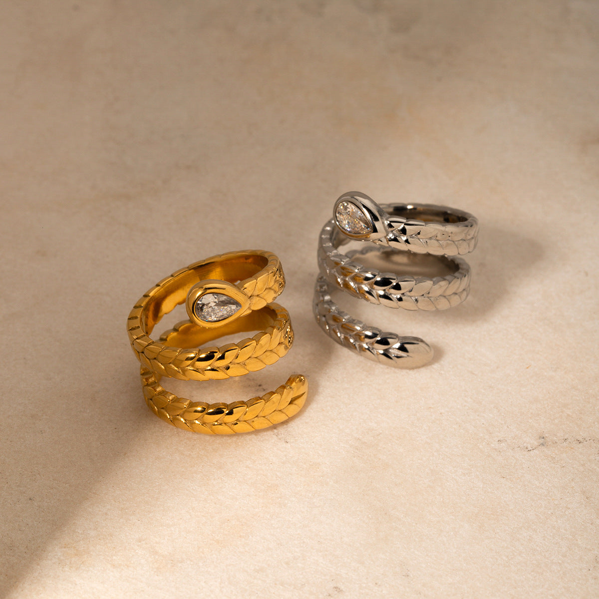 Gold Serpent Ring | 18k Gold Plated Adjustable Design with Diamond Simulant 5