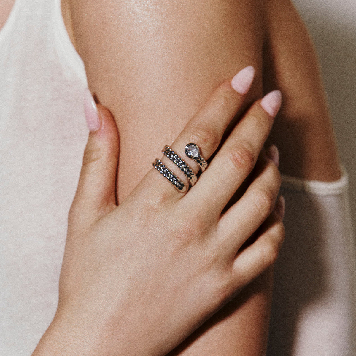 Gold Serpent Ring | 18k Gold Plated Adjustable Design with Diamond Simulant 6