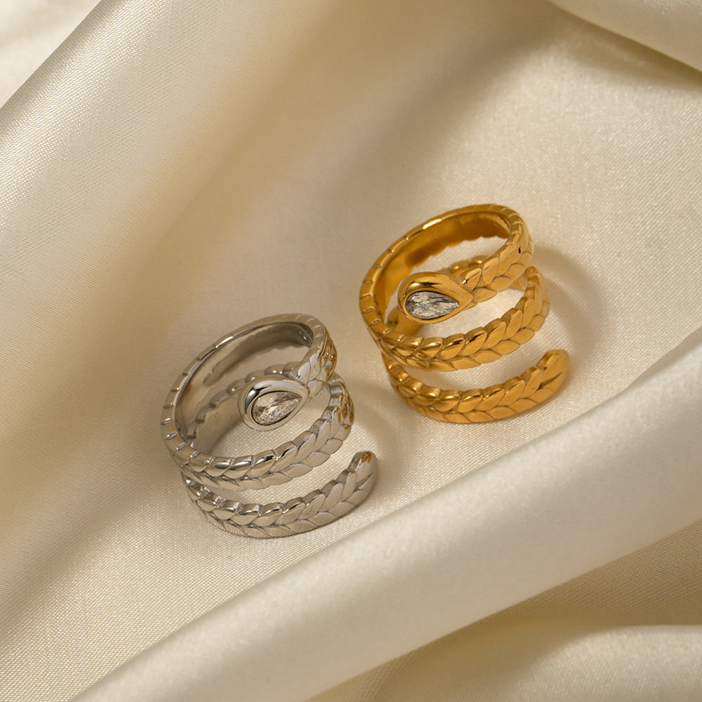 Gold Serpent Ring | 18k Gold Plated Adjustable Design with Diamond Simulant 7