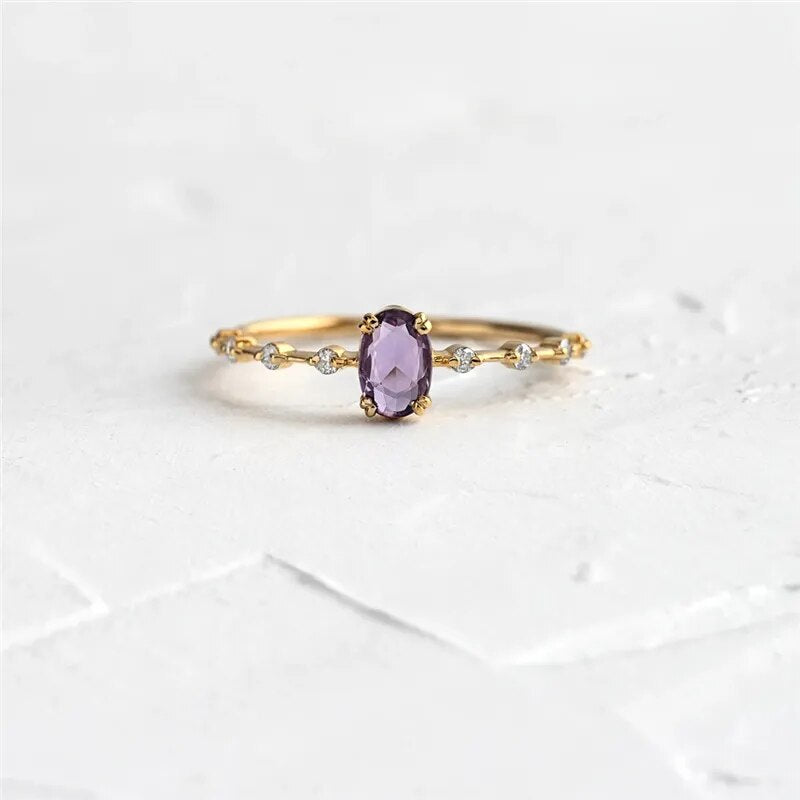 Harmony Ring | 18k Gold Vermeil Over S925 Silver with Lab-Made Purple Gemstone 0