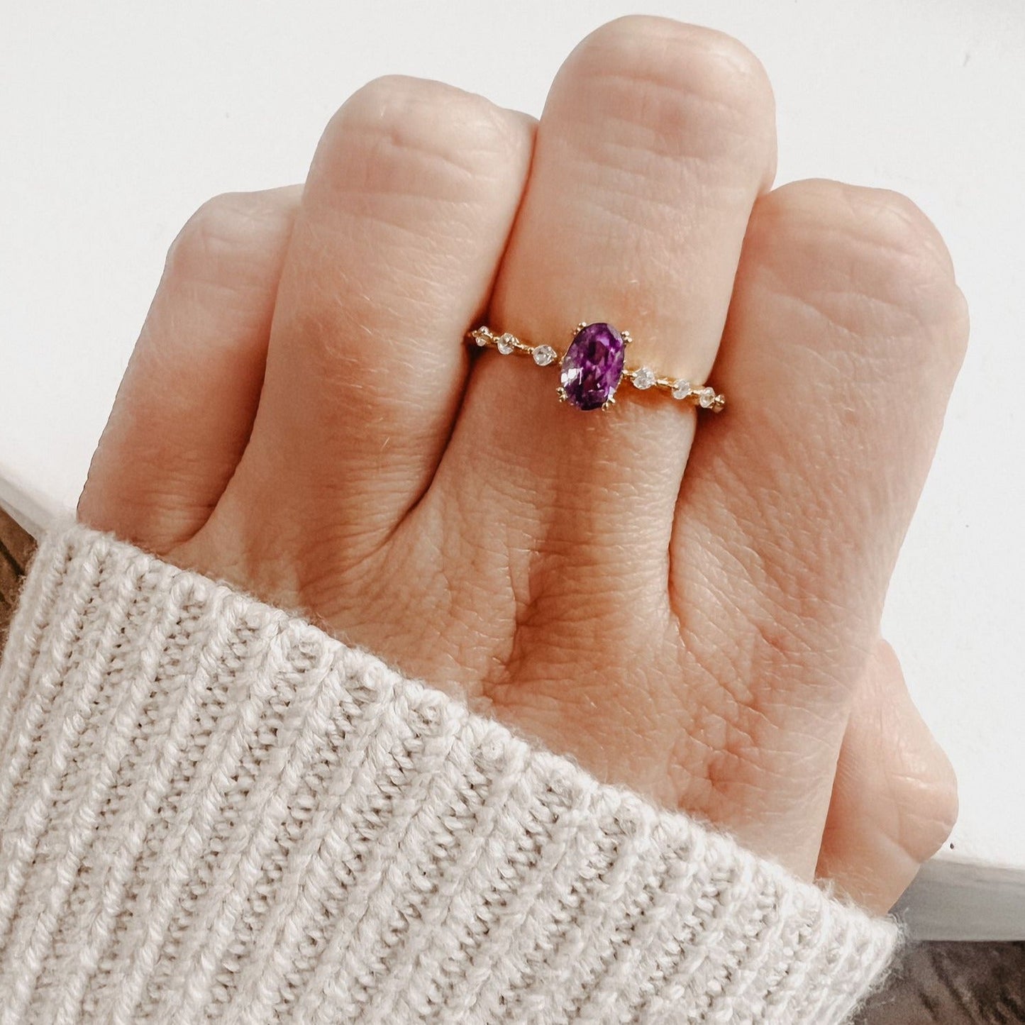 Harmony Ring | 18k Gold Vermeil Over S925 Silver with Lab-Made Purple Gemstone 4