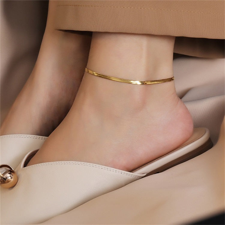 Herringbone Anklet | Elegant 18k Gold-Plated Stainless Steel 1