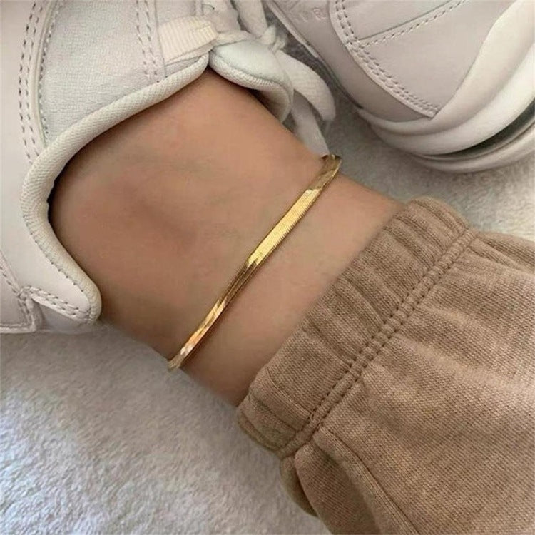 Herringbone Anklet | Elegant 18k Gold-Plated Stainless Steel 4