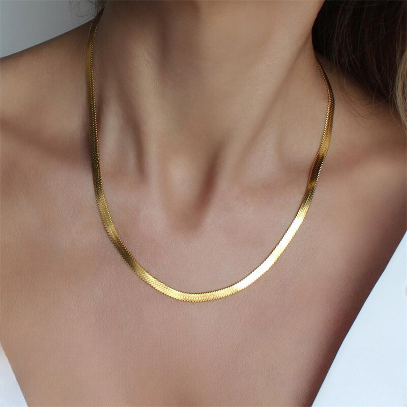 Herringbone Necklace | Ethically Sourced Stainless Steel-Plated 14k Gold 7