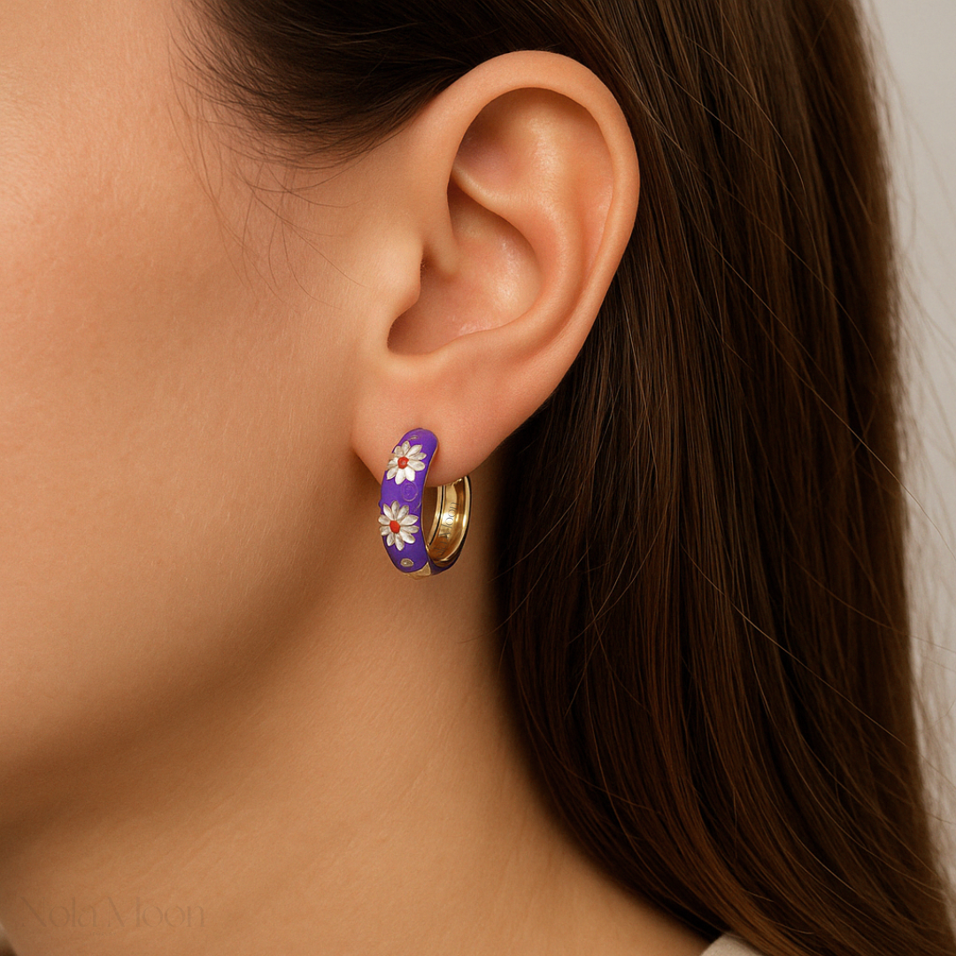 Hoop Earrings | Bold Flower Design on Luxe Gold-Tone Base 1