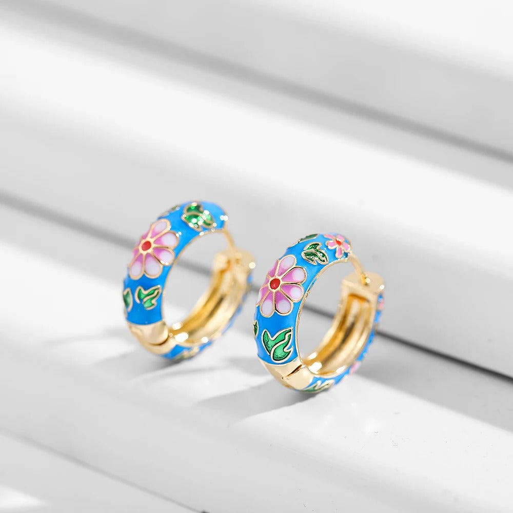 Hoop Earrings | Bold Flower Design on Luxe Gold-Tone Base 3