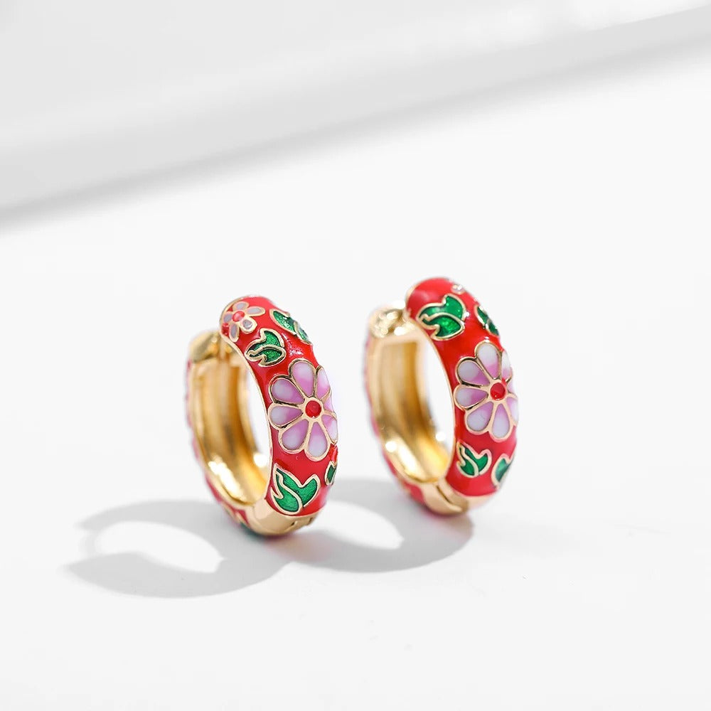 Hoop Earrings | Bold Flower Design on Luxe Gold-Tone Base 4