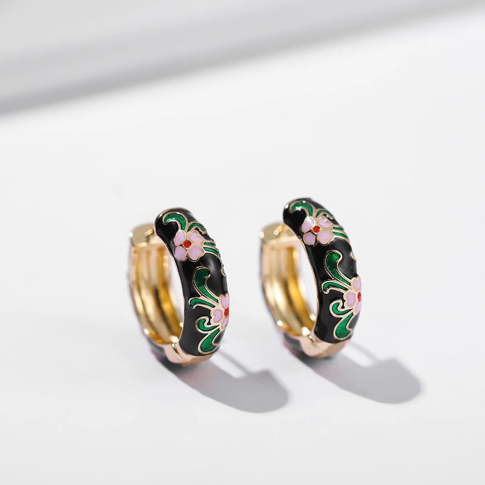 Hoop Earrings | Bold Flower Design on Luxe Gold-Tone Base 7